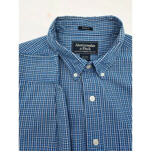 Abercrombie & Fitch Mens Blue Plaid Button Down Long Sleeve Muscle Fit Large